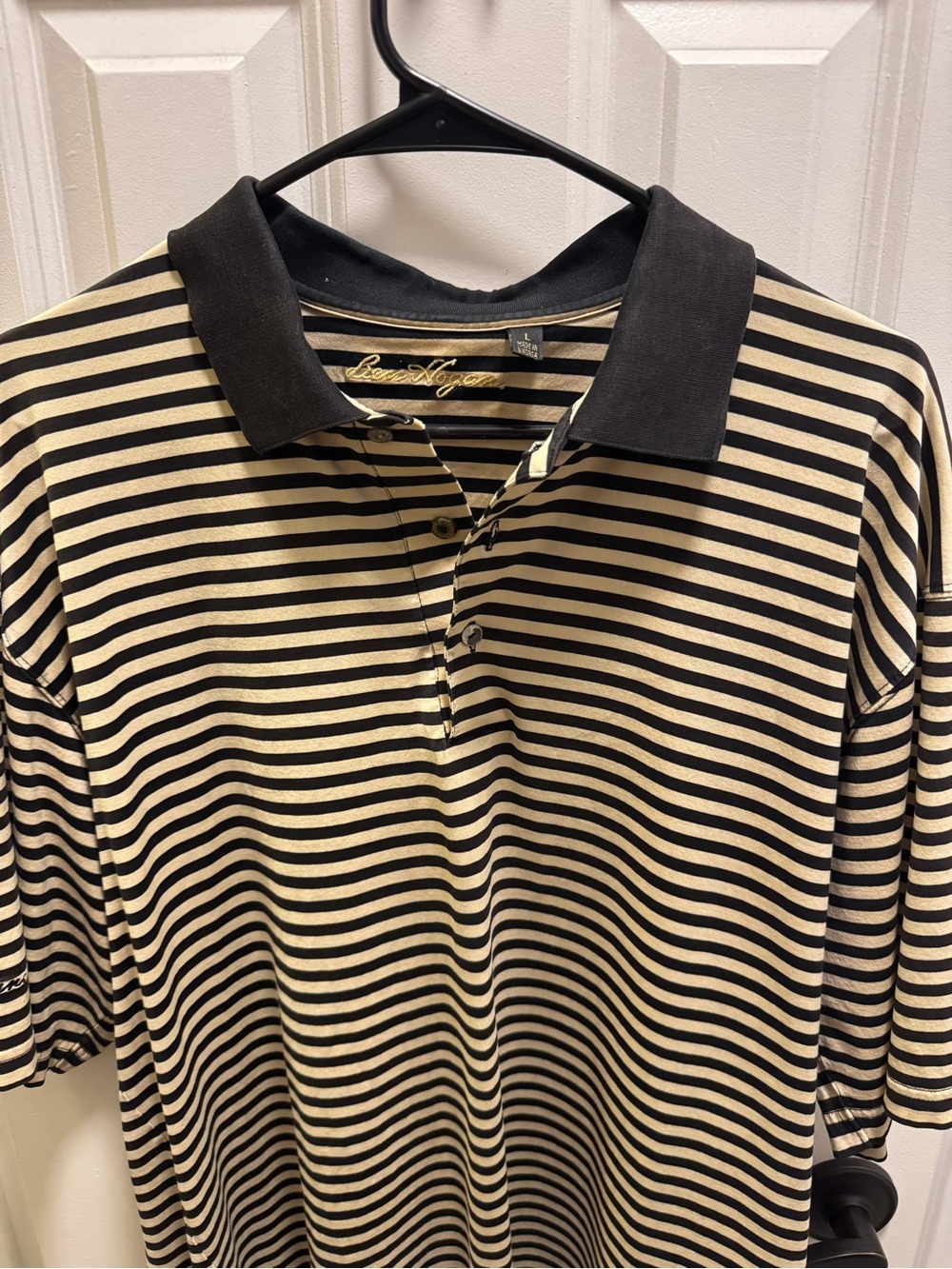 Hogan Black and Cream Striped Polo Shirt